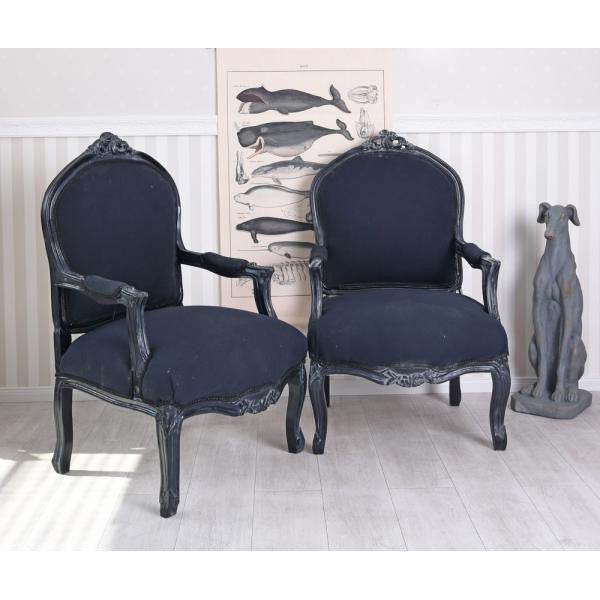 2X KÖNIGLICHER ROKOKO SESSEL MARIE ANTOINETTE SCHWARZ DUNKELGRAU - Palo24