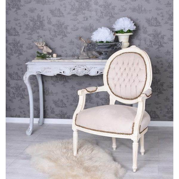 BAROCK SESSEL IM SHABBY CHIC VINTAGE STIL CREME-WEISS HELLGRAU - Palo24