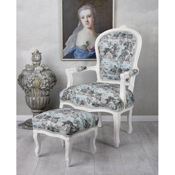 KÖNIGLICHER BAROCKER ARMLEHNSTUHL LOUIS XVI WEISS ROCOCO BLAU - Palo24