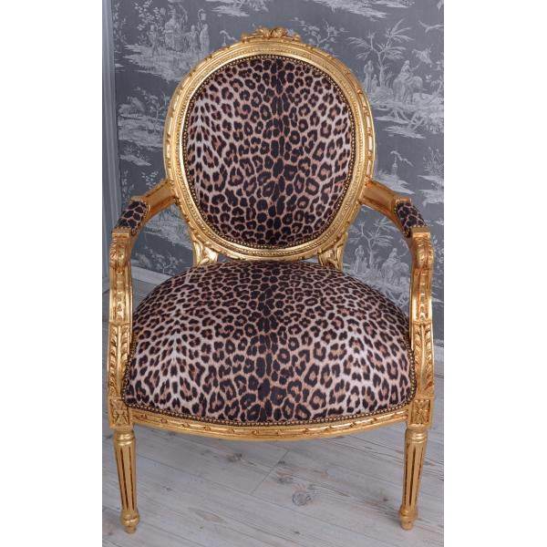 KÖNIGLICHER MEDAILLON SESSEL BAROCKSTIL GOLD LEOPARD - Palo24