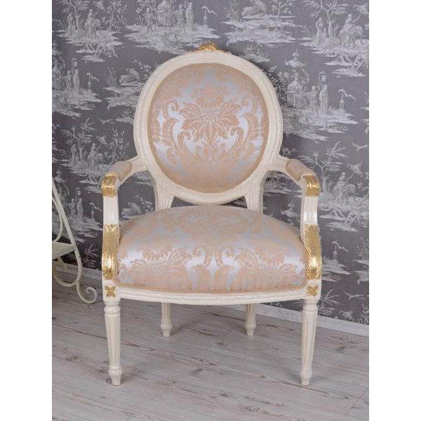 KÖNIGLICHER MEDAILLON SESSEL BAROCKSTIL CREME-WEISS SILBER+GOLD - Palo24