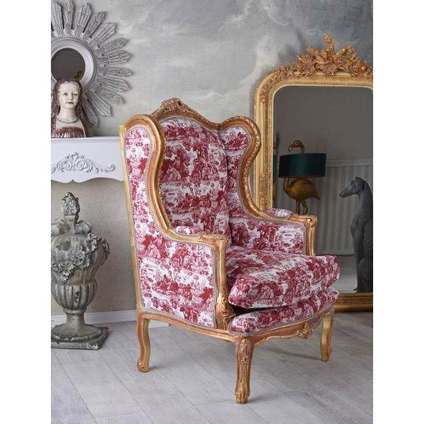 BAROCKER OHRENSESSEL ARMLEHNSESSEL ANTIK GOLD ROCCO ROT - Palo24