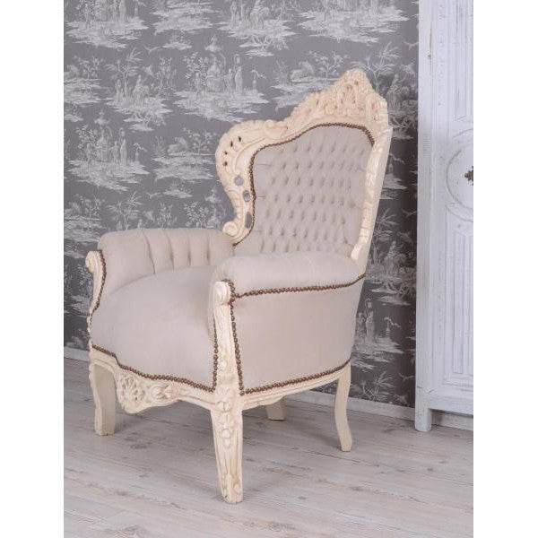 XXL SESSEL BAROCK CREME-WEISS HELLGRAU - Palo24