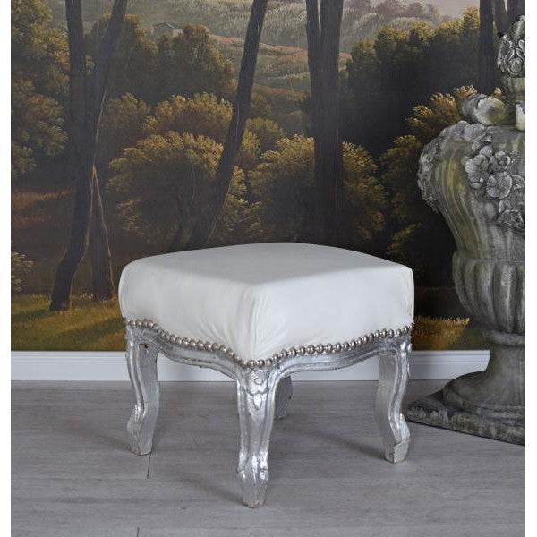 FUSSSCHEMEL BAROCK FUSSHOCKER FUSSBANK ANTIK SILBER WEISS - Palo24