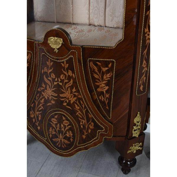 XXL VITRINE BAROCK VITRINENSCHRANK ANTIK INTARSIEN SCHRANK GLASVITRINE 190CM - Palo24