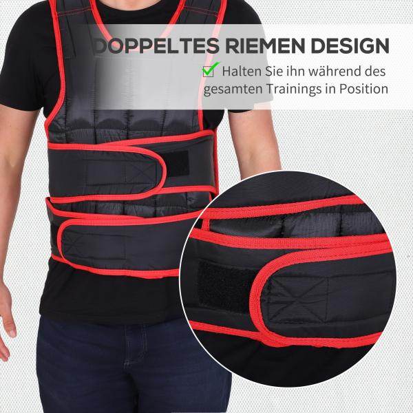 20 kg Trainingsweste einstellbare Gewichtsweste Schwarz+Rot - Palo24
