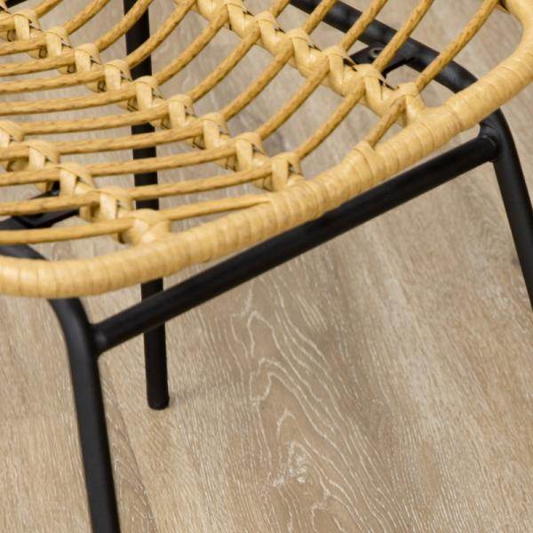 2er-Set Esszimmerstühle im Boho-Stil, Akzentstuhl, PE-Rattan, 44 cm x 58 cm x 85 cm, Natur + Schwarz - Palo24