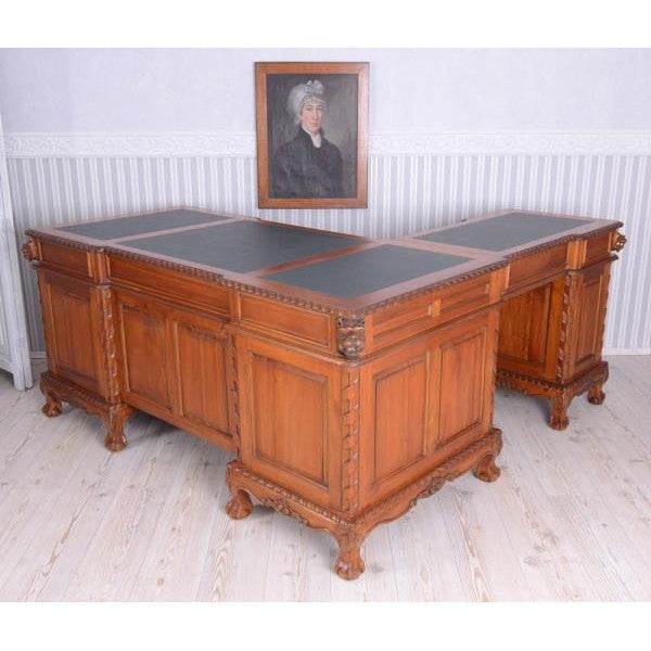 Englischer Eckschreibtisch XXL Mahagoni Löwenköpfe - Palo24