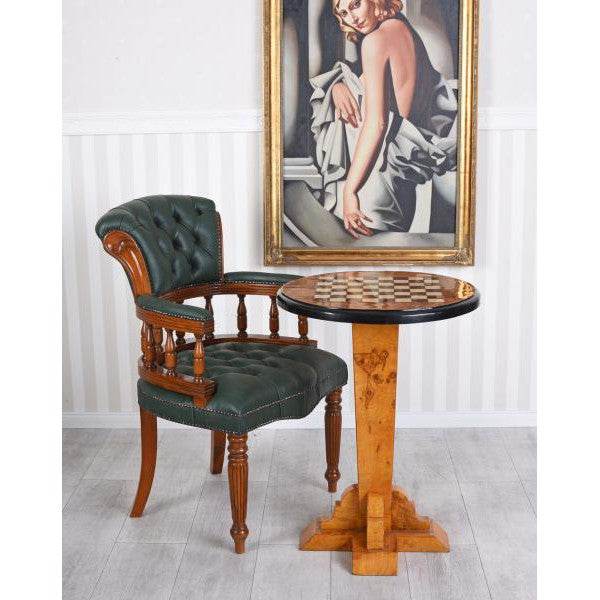 ENGLISCHER BIBLIOTHEKSSTUHL CHESTERFIELD SESSEL GRÜN ARMLEHNSTUHL ANTIK - Palo24