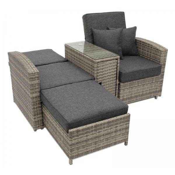 Funktions - Doppelliege MATERA, Alu + Polyrattan grau-bicolor