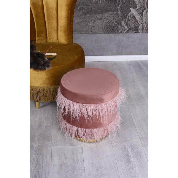 SAMT SITZHOCKER STRAUSSENFEDERN POUF SITZWÜRFEL SITZPOUF METALLRING - Palo24