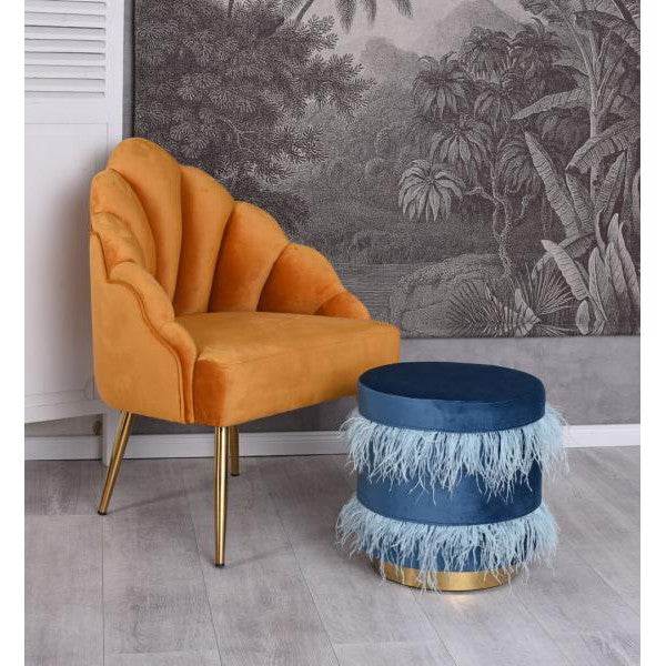 SAMT HOCKER MIT METALLRING BLAU POUF SITZHOCKER SITZWÜRFEL - Palo24