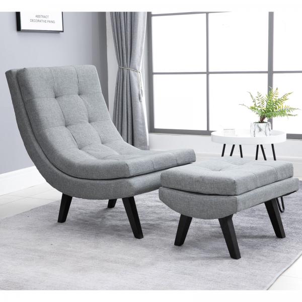 Sessel mit Fußhocker | Chaiselongue | Leinen | 65 x 94 x 92 cm | Grau