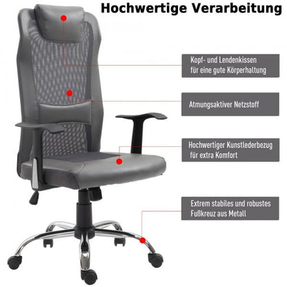 Bürostuhl höhenverstellbar Chefsessel Gaming Stuhl ergonomisch PU grau