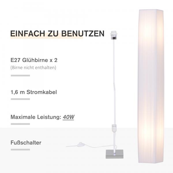 Stehlampe Wohnzimmer E27 Edelstahl 120cm Weiss