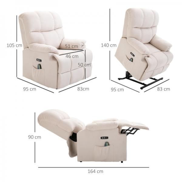 Fauteuil de massage avec fonction chauffante, aide à se lever, flanelle beige