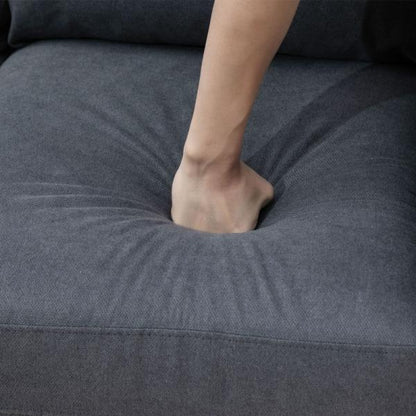 Ecksofa im Skandidesign, mit Knopfheftung, Massivholz, Leinenoptik, Grau - Palo24