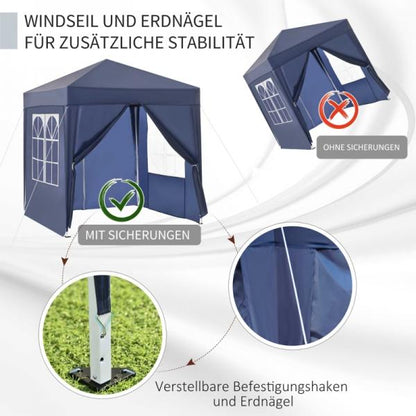 Faltpavillon Festzelt 2 grosse Fenster blau, 2x2x2,4 m