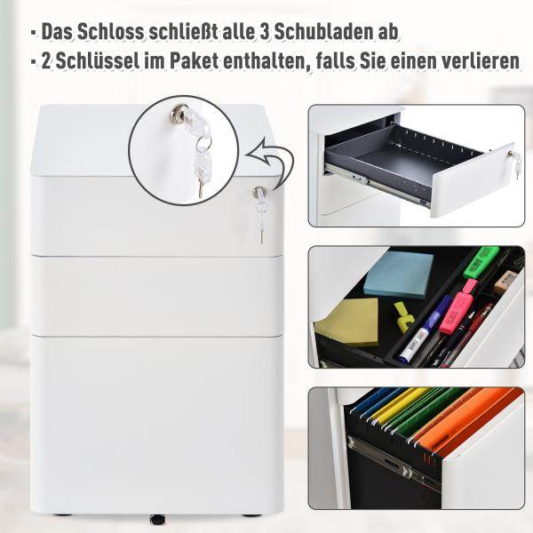 Rollcontainer mobiler Aktenschrank mit 3 Schubladen weiss - Palo24