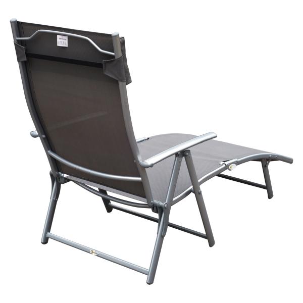 Bain de soleil avec coussin transat de jardin pliable gris