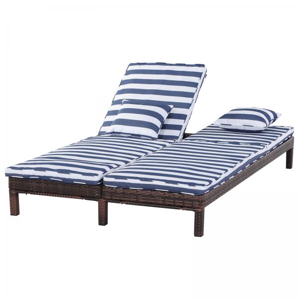 Gartenliege Doppelliege Relaxliege 5-stufig Metall PE Rattan Blau