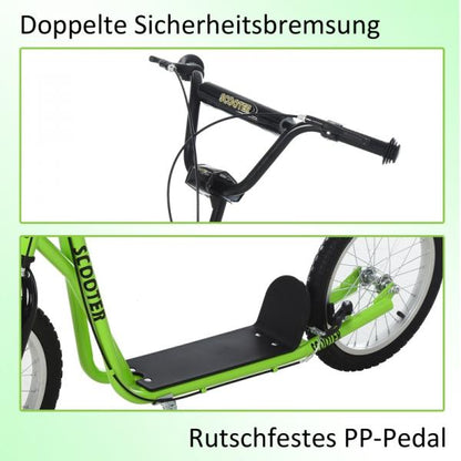 Trottinette pour enfants, trottinette de ville, trottinette, planche avec pneumatiques, 16 pouces, vert