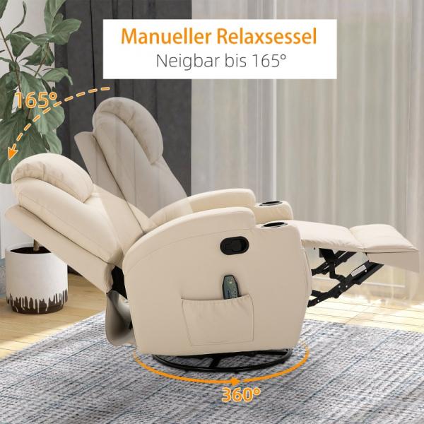 Massagesessel Elektrisch 5 Massage-Modi Liegefunktion Schaumstoff Cremeweiss