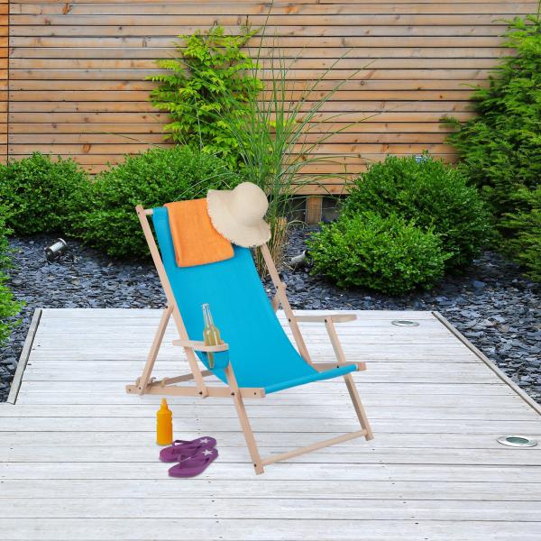 Liegestuhl Sonnenliegestuhl klappbar Aus Holz & Stoff