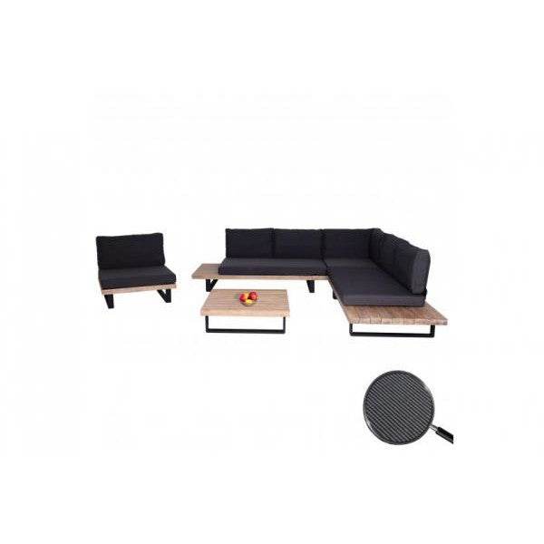 Garten-Garnitur mit Sessel Lounge-Set Sofa, Spun Poly Akazie Holz MVG Aluminium ~ hellbraun, Polster dunkelgrau - Palo24