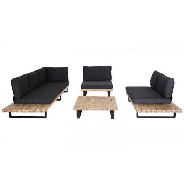 Garten-Garnitur mit Sessel Lounge-Set Sofa, Spun Poly Akazie Holz MVG Aluminium ~ hellbraun, Polster dunkelgrau - Palo24