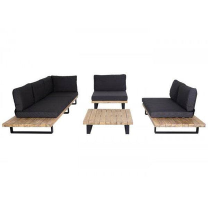 Garten-Garnitur mit Sessel Lounge-Set Sofa, Spun Poly Akazie Holz MVG Aluminium ~ hellbraun, Polster dunkelgrau - Palo24