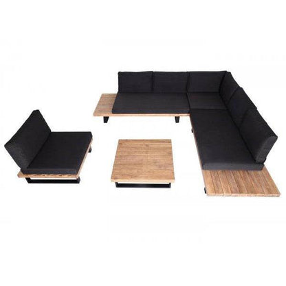 Garten-Garnitur mit Sessel Lounge-Set Sofa, Spun Poly Akazie Holz MVG Aluminium ~ hellbraun, Polster dunkelgrau - Palo24