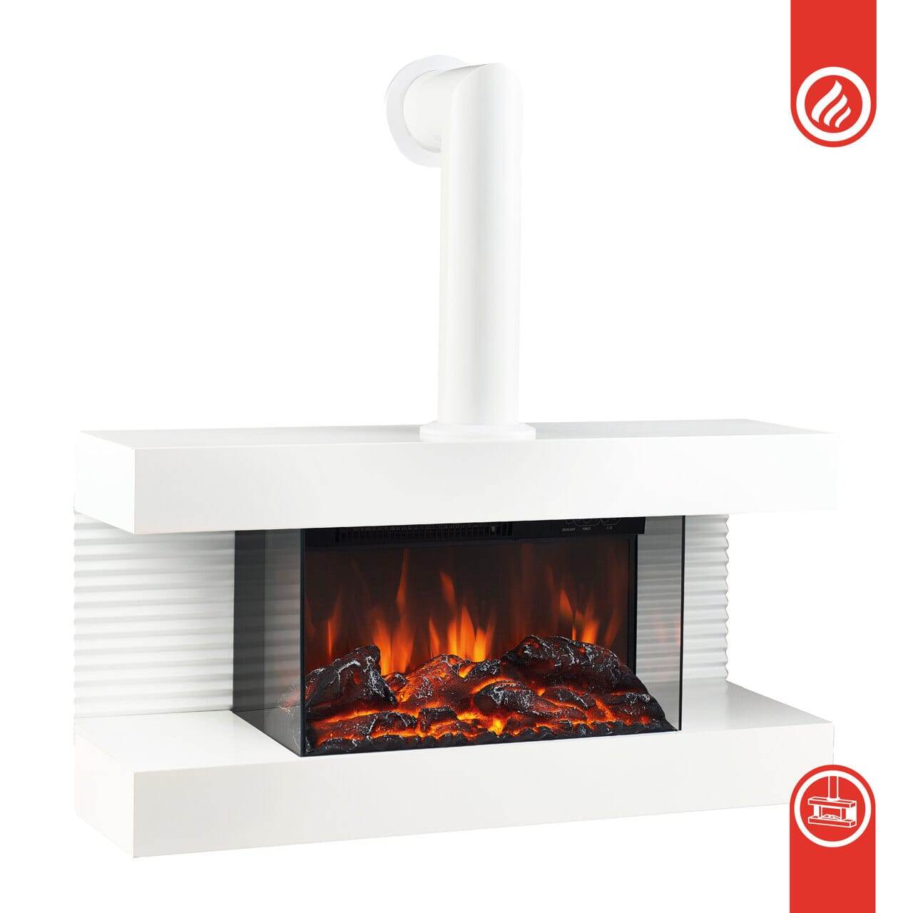KAMINIO Elektrokamin LIZ mit Ofenrohr - Elektrischer Wandkamin mit Heizung Weiss - Palo24