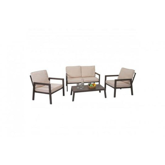 Garnitur Gartenlounge Gartengarnitur Lounge-Set Sitzgruppe Sofa, Metall ~ Polster creme-weiss