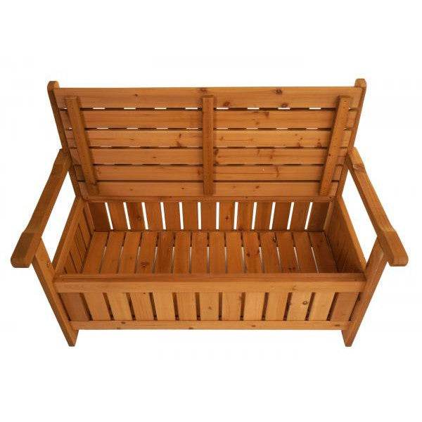Gartenbank HWC-L68 mit Stauraum, Truhenbank Sitzbank Staufach Aufbewahrung, Outdoor Tanne Holz MVG 114cm, braun - Palo24