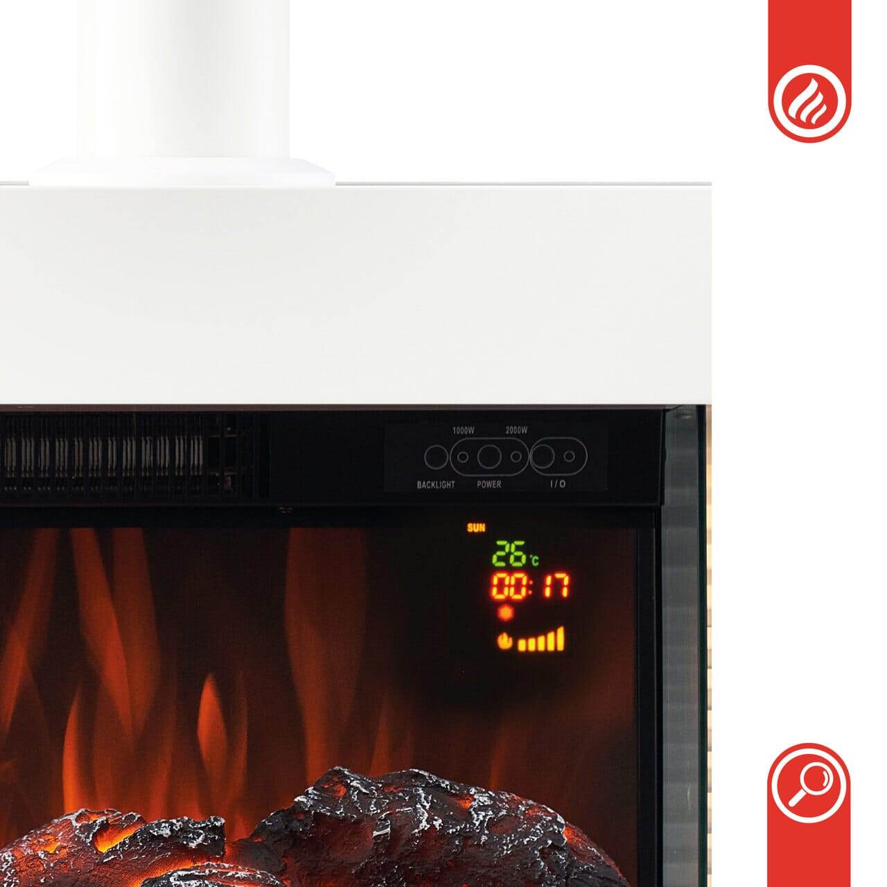 KAMINIO Elektrokamin LIZ mit Ofenrohr - Elektrischer Wandkamin mit Heizung Weiss - Palo24