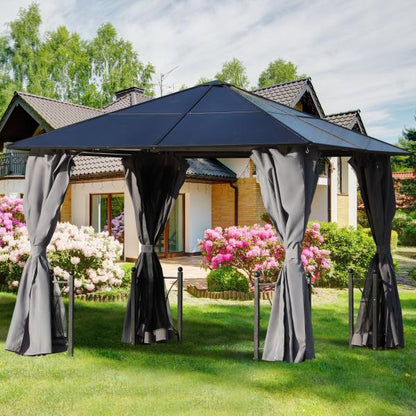 Gartenpavillon mit Seitenteilen PC Dach Alu Schwarz 3 x 3 m