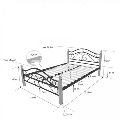 Metallbett 180x200 cm Bettgestell Doppelbett 803 schwarz