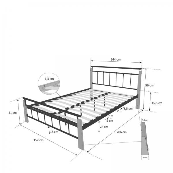 Metallbett 140x200cm Bettgestell Doppelbett 5072 schwarz