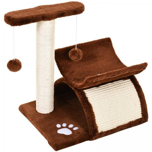 Katzenkratzbaum Spielbaum Kratzbaum Katzen mit Ball Braun L40 x B30 x H43 cm