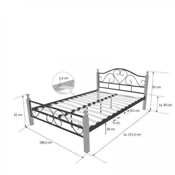 Metallbett 180x200 cm Bettgestell Doppelbett 815