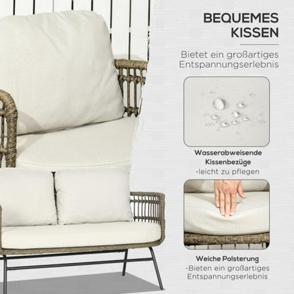 5-teiliges Gartenmöbel-Set Lounge aus PE-Rattan, 2 Sessel, 1 Sofa, 2 Beistelltisch, Boho-Stil, Braun+Grau - Palo24