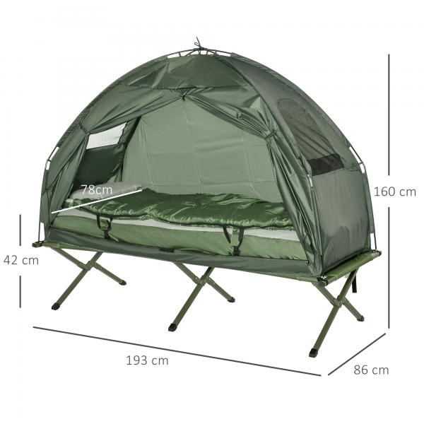 Campingbett Set mit Zelt Schlafsack Matratze 4 in 1 faltbar Dunkelgrün - Palo24