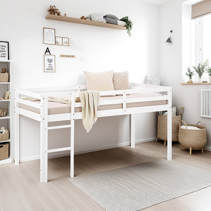 Lit mezzanine lit ludique lit enfant échelle pin blanc 90x200 lit jeunesse massif