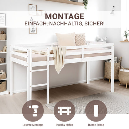 Lit mezzanine lit ludique lit enfant échelle pin blanc 90x200 lit jeunesse massif