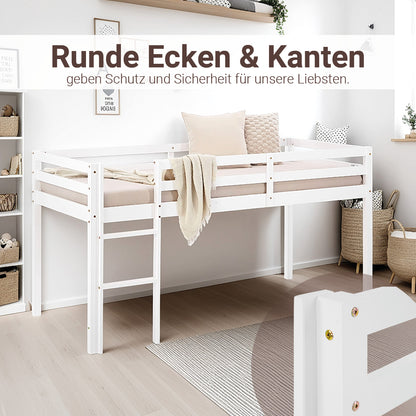 Lit mezzanine lit ludique lit enfant échelle pin blanc 90x200 lit jeunesse massif