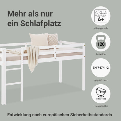 Lit mezzanine lit ludique lit enfant échelle pin blanc 90x200 lit jeunesse massif