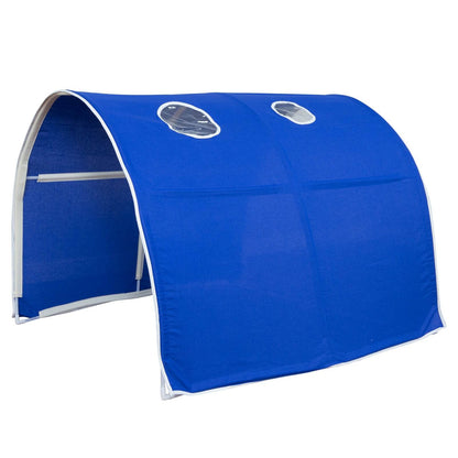 Hochbett mit Lattenrost 90x200 Kinderbett Tunnel Vorhang blau Kiefer Weiss - Palo24