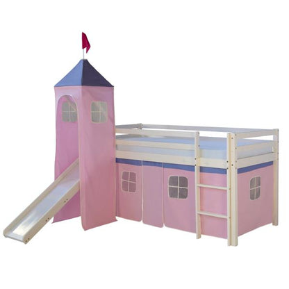 Hochbett Spielbett Kinderbett Rutsche Turm Vorhang pink 90x200 Jugendbett