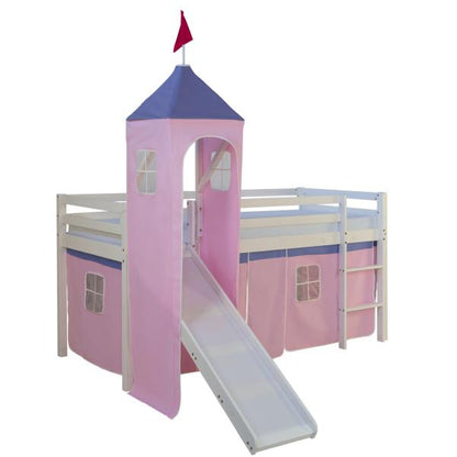 Hochbett Spielbett Kinderbett Rutsche Turm Vorhang pink 90x200 Jugendbett